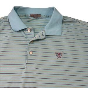 Peter Millar Men's Aqua and Brown Striped Polo Shirt